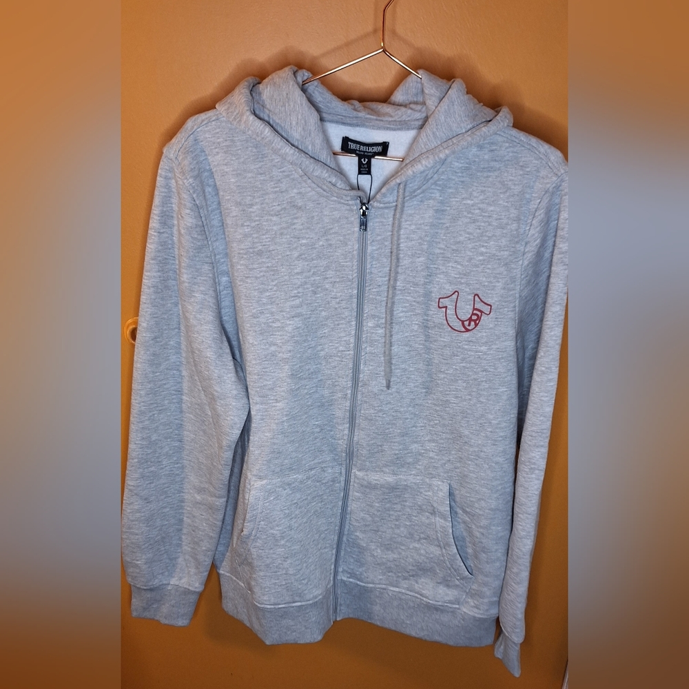True Religion, Large, Heather Grey Zip up Sweater